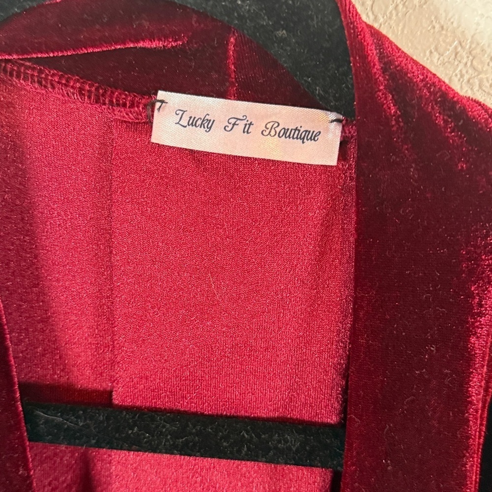 Lucky Fit Boutique Red Velvet Kimono Topper One Size Fits Most Holiday View 2